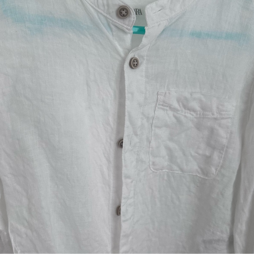 Zara White Linen Formal Shirt with Pocket